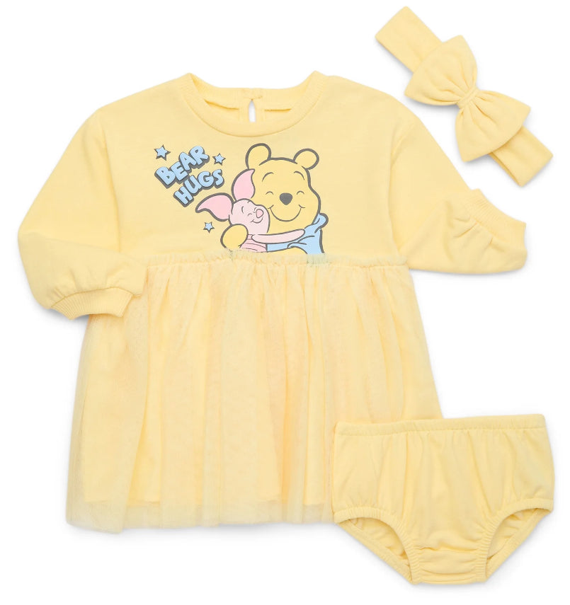 Winnie the Pooh Baby Girls 3-Piece Set - Tutu Dress, Diaper Cover & Headband. 18M. Yellow