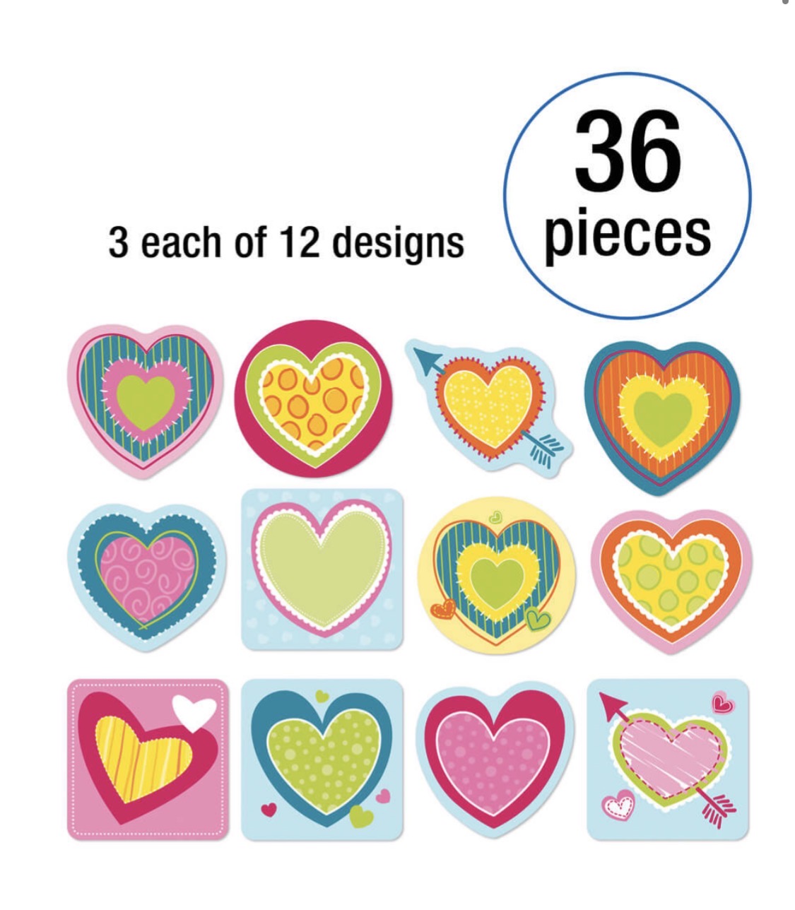 Hearts Mini Cutouts. 36 ct.  3” x 3”