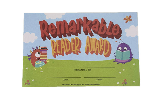 Remarkable Reader Award Certificates. 20 ct