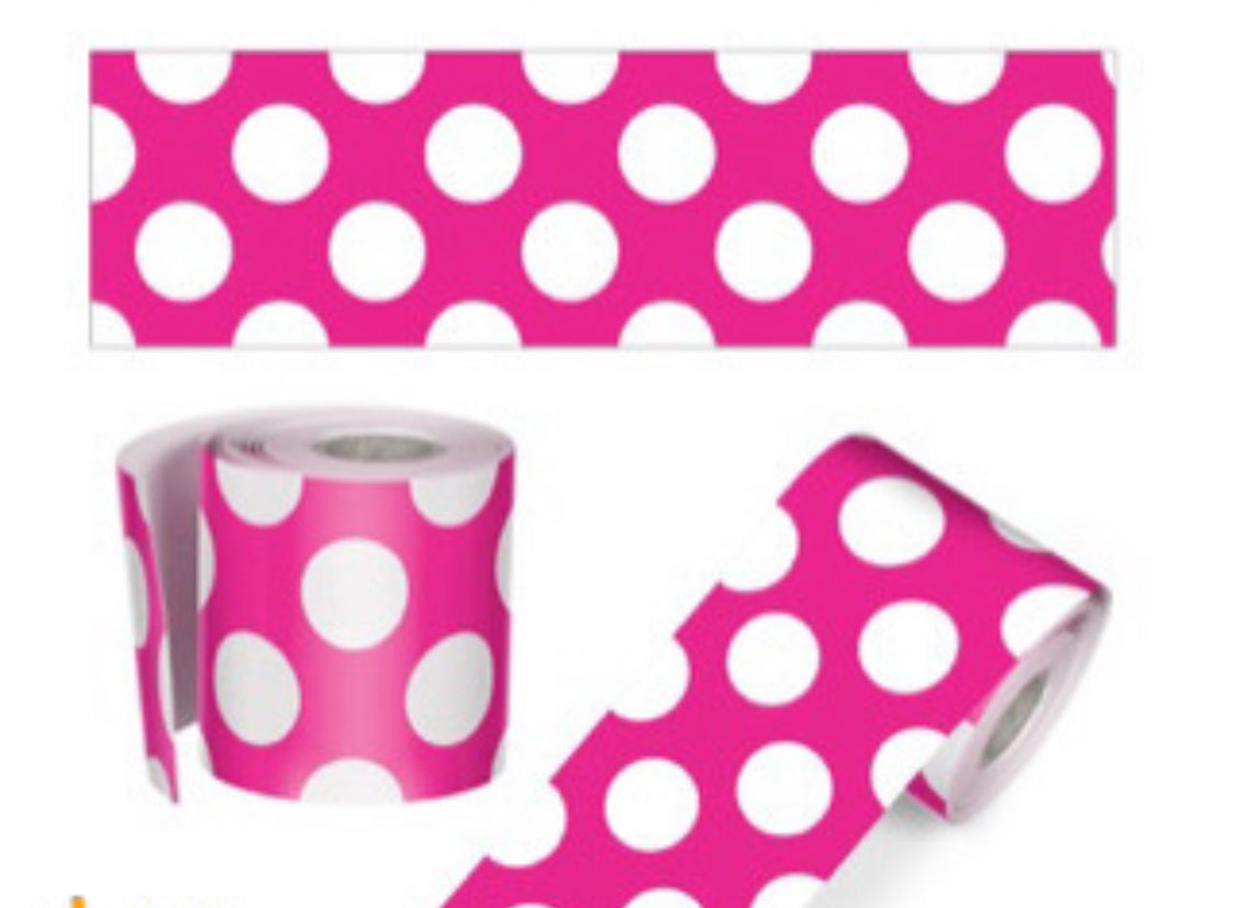 Hot Pink with Polka Dots Rolled
Straight Borders