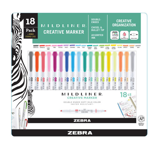 Mildliner Double Ended
Creative Markers.  Assorted 18 pk.
