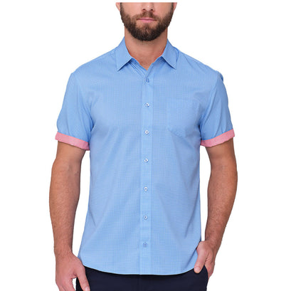 Performance Stretch Short Sleeve Woven Shirt - Blue.  Size: XL