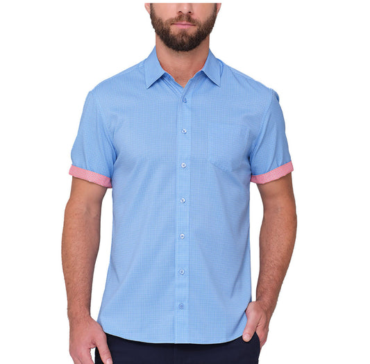Performance Stretch Short Sleeve Woven Shirt - Blue.  Size: XL