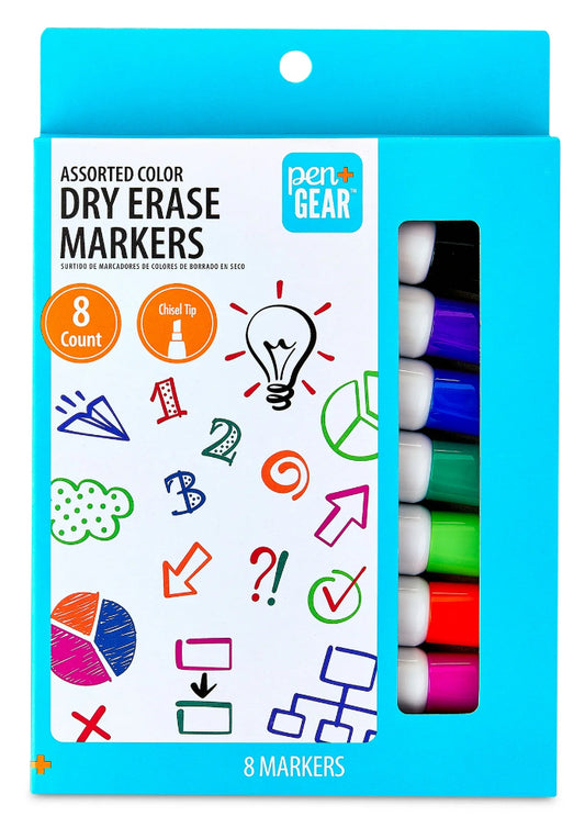 Pen+Gear Chisel Tip Dry Erase Markers, Assorted Colors, 8 ct