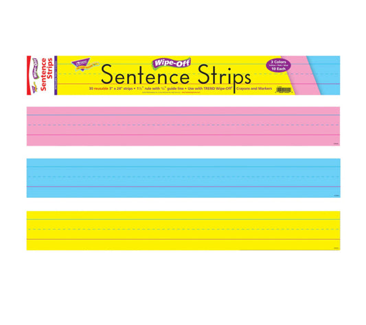 24-Inch Multicolor Wipe-Off Sentence Strips. 30 ct