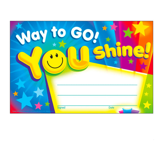 Way to Go! You Shine! Recognition Awards. 30 ct