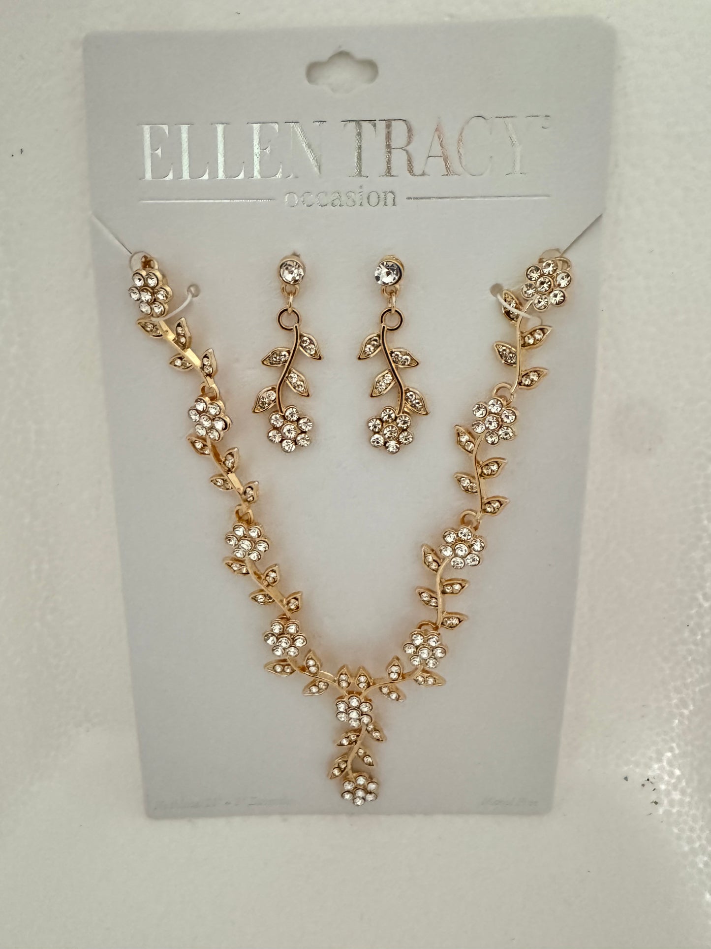 Ellen Tracy Gold-Tone Floral Crystal Necklace & Earring Set