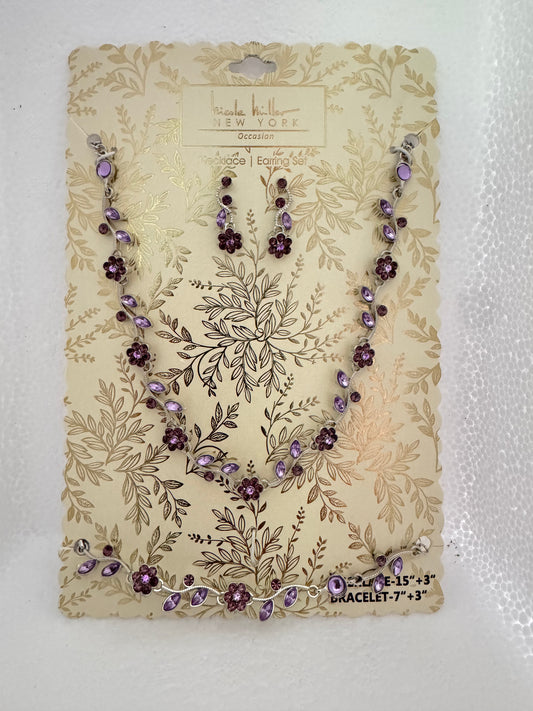 Nicole Miller New York 3-piece Lavender Floral Jewelry Set – Necklace, Earrings & Bracelet