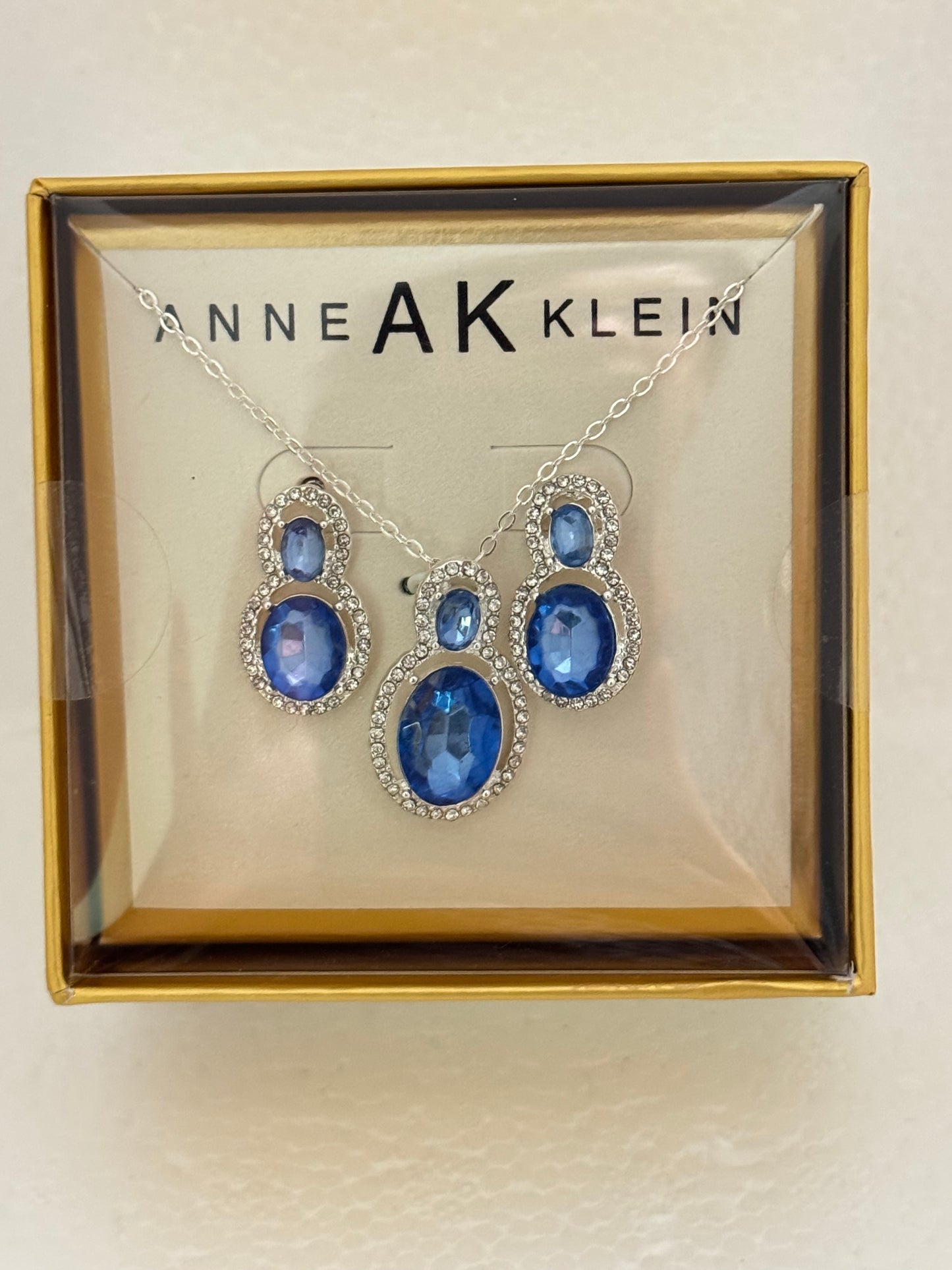 Anne Klein Blue Crystal Necklace & Earring Set