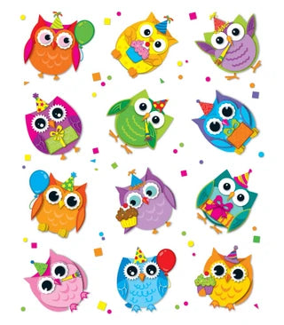 Celebrate with Colorful Owls Shape Stickers - 72 stickers