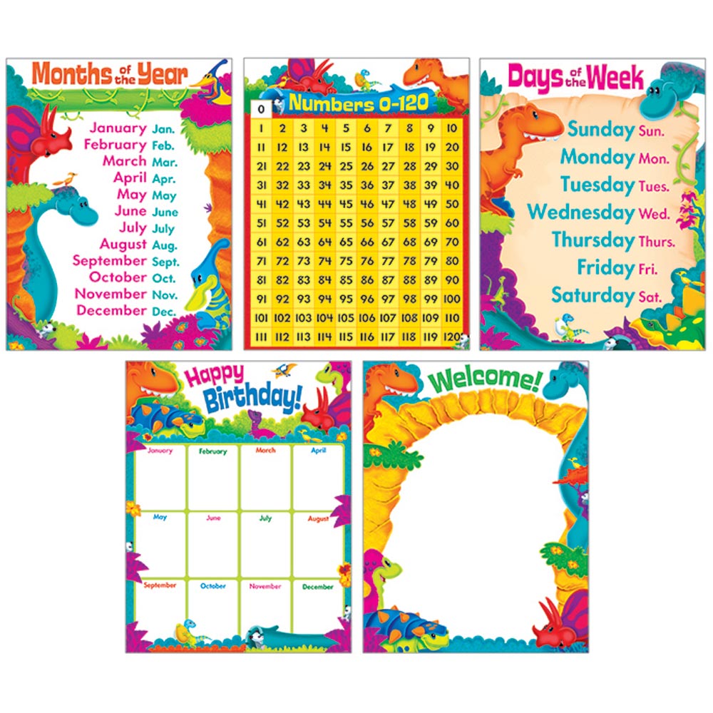 Dino-Mite Pals Classroom Basics Learning Charts Combo Pack of 5.