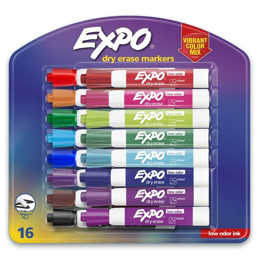 Expo Vibrant Color Low Odor Dry Erase Markers, Assorted Colors. 16 ct.