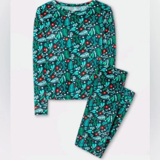 Unisex Kids Snug Fit Christmas Pajamas - Festive Floral. 4T