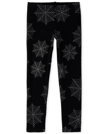 Women Halloween Glitter Spider Leggings - Black. Small