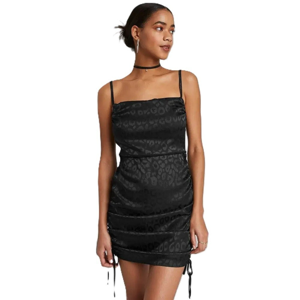 Women's Sleeveless Ruched Side Bodycon Dress - Back Satin. Large