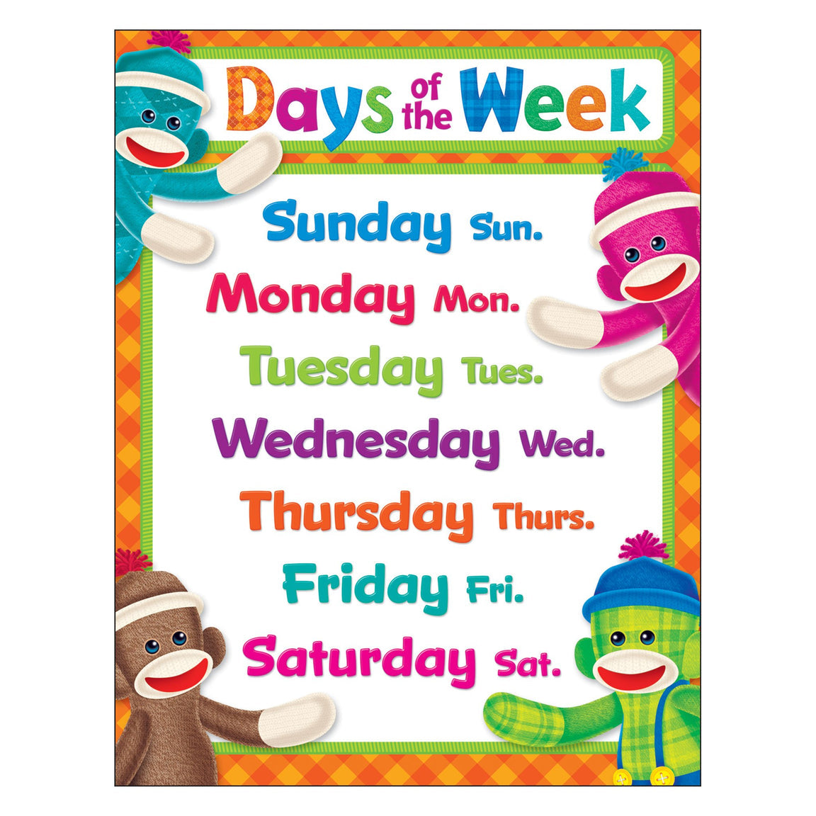 Sock Monkeys Days of the Week Chart